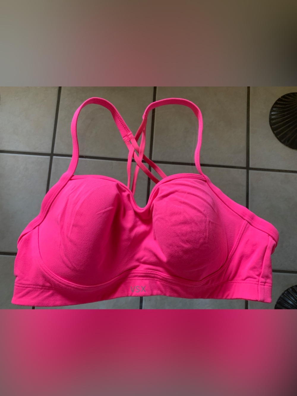 VSX Neon Pink Padded Sports Bra with Crisscross Straps